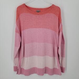 T By Talbots Sweater Womens XL Striped Lightweight Knit Pullover Pink